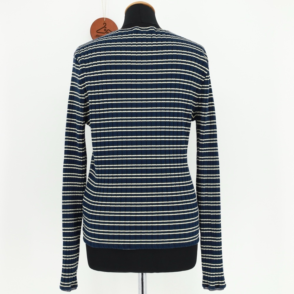 J. Crew Pointelle Long Sleeve Stripe Lace Trim Ribbed T-shirt CC997 Preppy Large - Picture 3 of 9